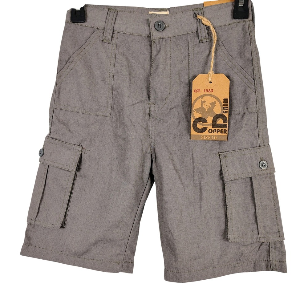 NWT Copper Denim Boys SZ 10 Ripstop Cargo Shorts Gray Cotton Blend Gorpcore